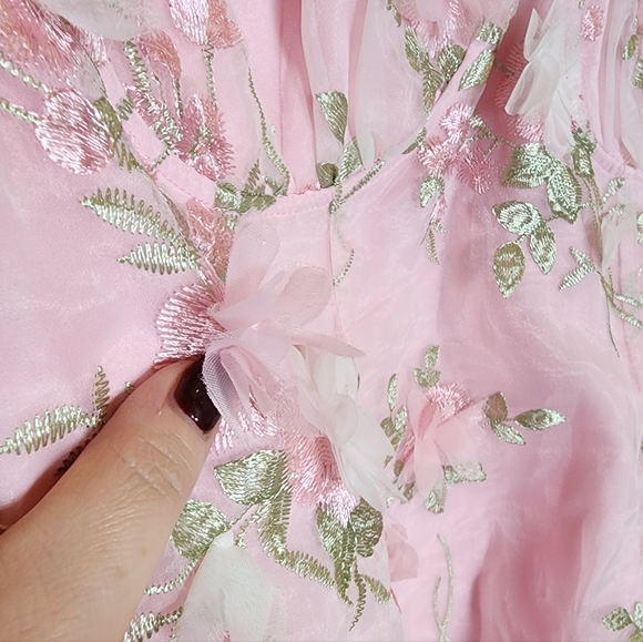 Sugar Thrillz 3D Floral Pink Green Puff Sleeve Mini Dress Size 1X Fairy Coquette - Picture 6 of 16